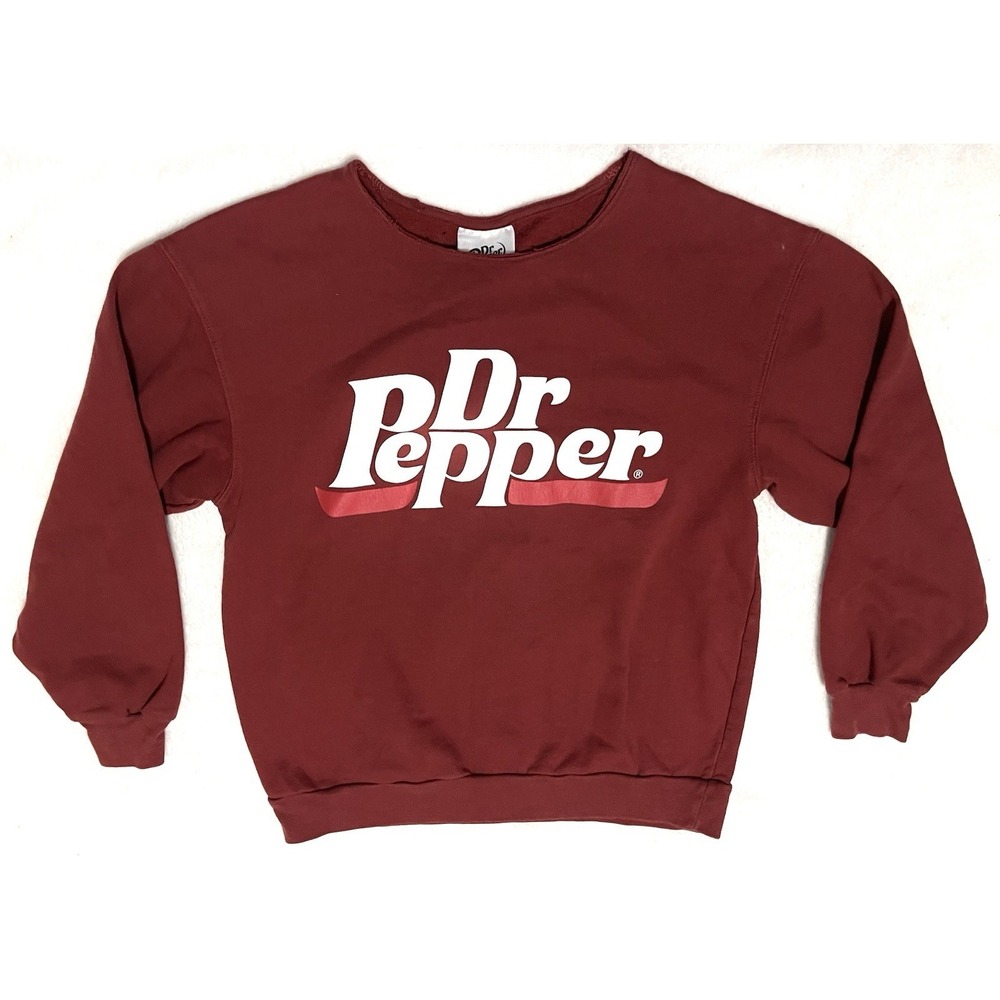 Vintage Women's Dr. Pepper Sweatshirt Logo Graphic Edge Neckline Red Maroon